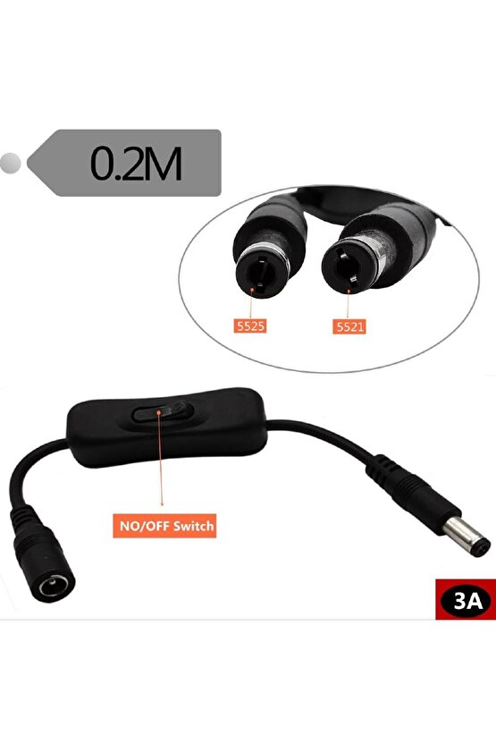Anahtarlı Dc Uzatma Kablo 20 cm