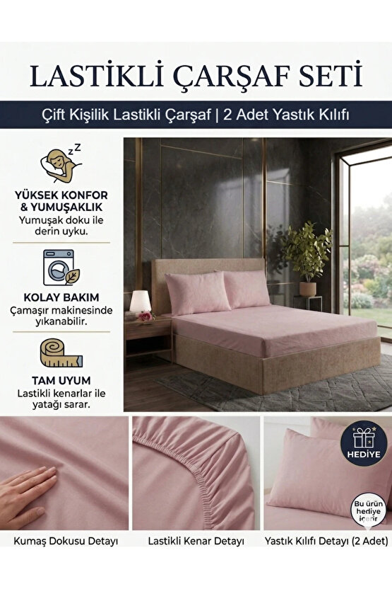 160x200cm Çift Kişilik Pamuklu Lastikli Çarşaf ( Yastık Kılıfı 50x70cm HEDİYELİ )