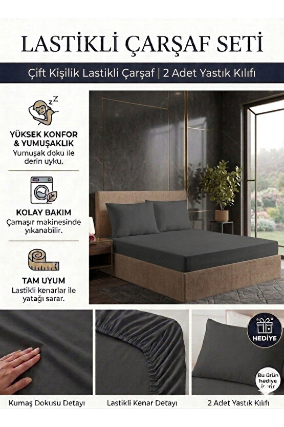 160x200cm Çift Kişilik Pamuklu Lastikli Çarşaf ( Yastık Kılıfı 50x70cm HEDİYELİ )