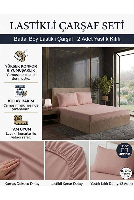 180x200cm Battal Boy Çift Kişilik Pamuklu Lastikli Çarşaf ( Yastık Kılıfı 50x70cm HEDİYELİ )
