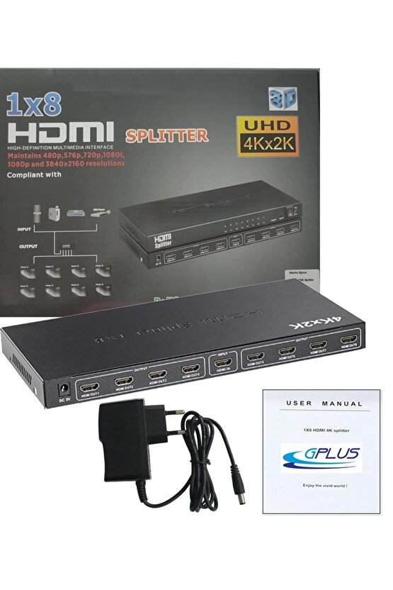 Gplus 4K108 HDMI Splitter 8 Port 4K Ultra HD 3D Görüntü Çoklayıcı