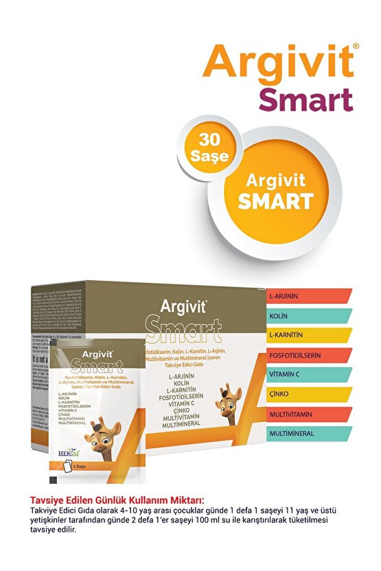Smart Fosfotidilserin, Kolin, L-Karnitin, L-Arjinin, Multivitamin ve Multimineral 30 Saşe