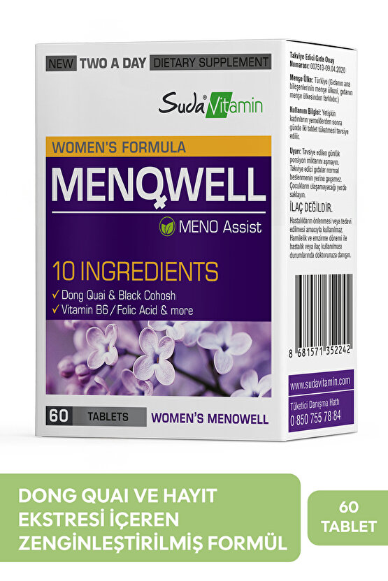 Menowell Womens Dong Quai, Black Cohosh, Hayıt Ekstresi ve Magnezyum İçeren 60 Tablet