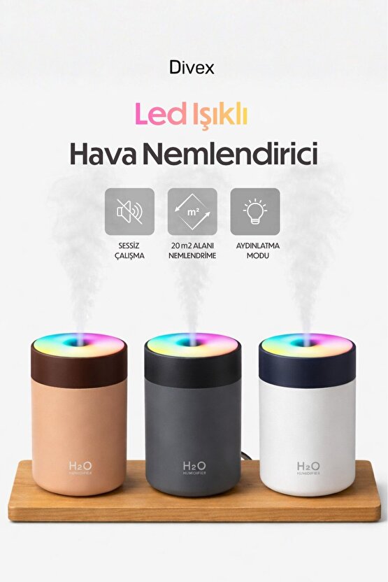 Led Işıklı Hava Nemlendirici - 20 m2 Etkili Ultrasonik Buhar Makinesi - RGB Aroma Difüzörü