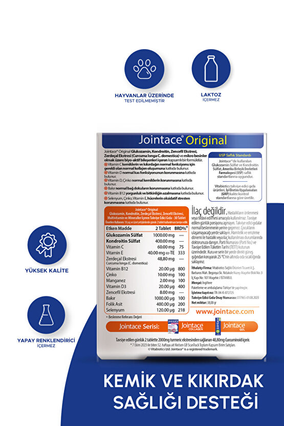 Glukozamin Kondroitin, D Vitamini, Kurkumin İçeren Destek Vitamini 30 Tablet