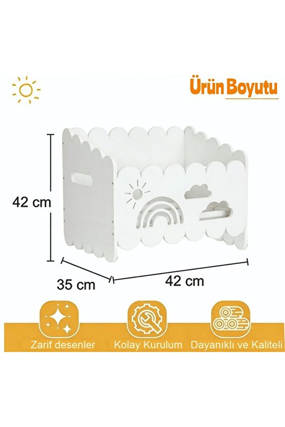 Montessori Ahşap Oyuncak ve Kitap saklama Kutusu Beyaz
