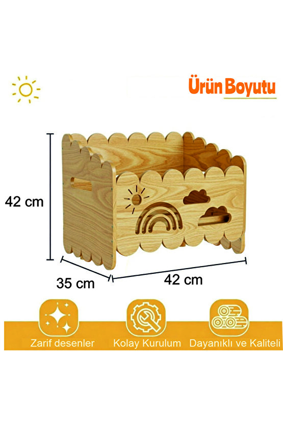 Montessori Ahşap Oyuncak ve Kitap saklama Kutusu