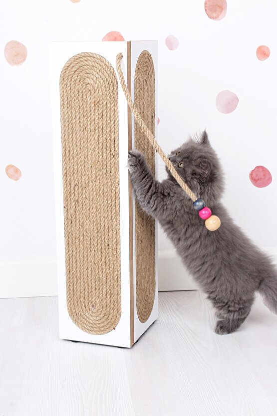 Kedi Tırmalama Tahtası Köşe Model Boncuk Detaylı Beyaz Renk