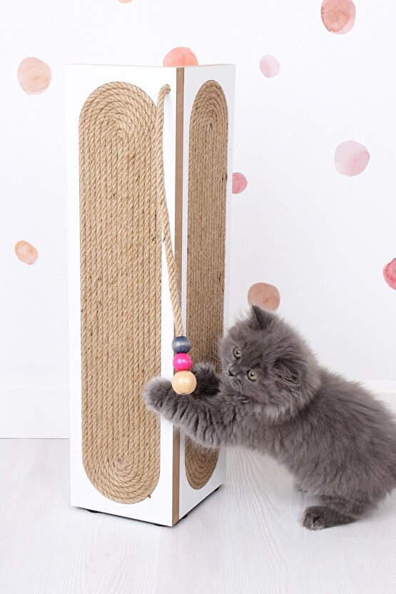 Kedi Tırmalama Tahtası Köşe Model Boncuk Detaylı Beyaz Renk