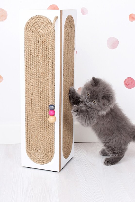 Kedi Tırmalama Tahtası Köşe Model Boncuk Detaylı Beyaz Renk