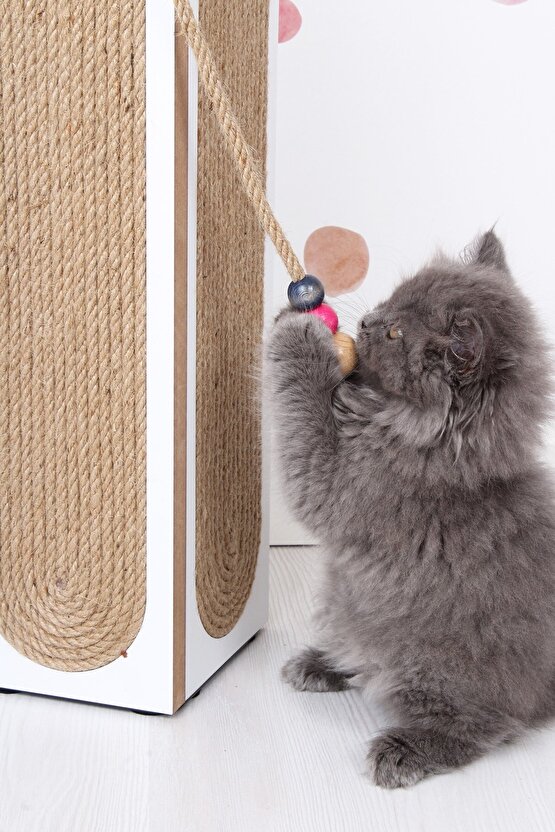 Kedi Tırmalama Tahtası Köşe Model Boncuk Detaylı Beyaz Renk
