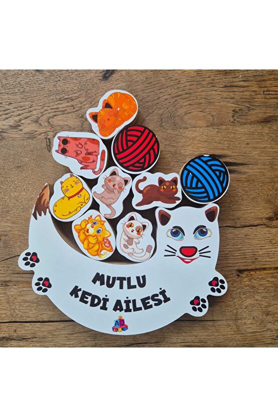 Mutlu Kedi Ailesi Ahşap Koordinasyon ve Denge Oyunu