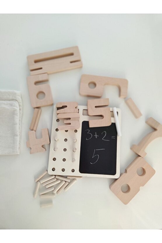 Masif Doğal Ahşap Montessori Ilk Matematiğim Çok Amaçlı Yazı Tahtalı Pimli Etkinlik Oyunu