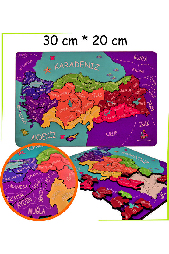 Ahşap Kabartmalı Türkiye Haritası ve Komşu Ülkeler, Denizler