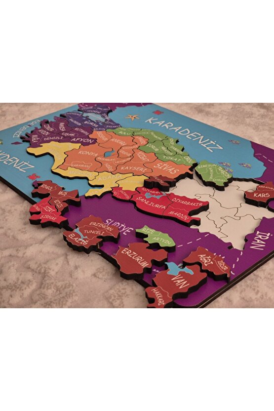Ahşap Kabartmalı Türkiye Haritası ve Komşu Ülkeler, Denizler