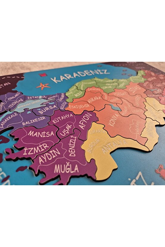 Ahşap Kabartmalı Türkiye Haritası ve Komşu Ülkeler, Denizler