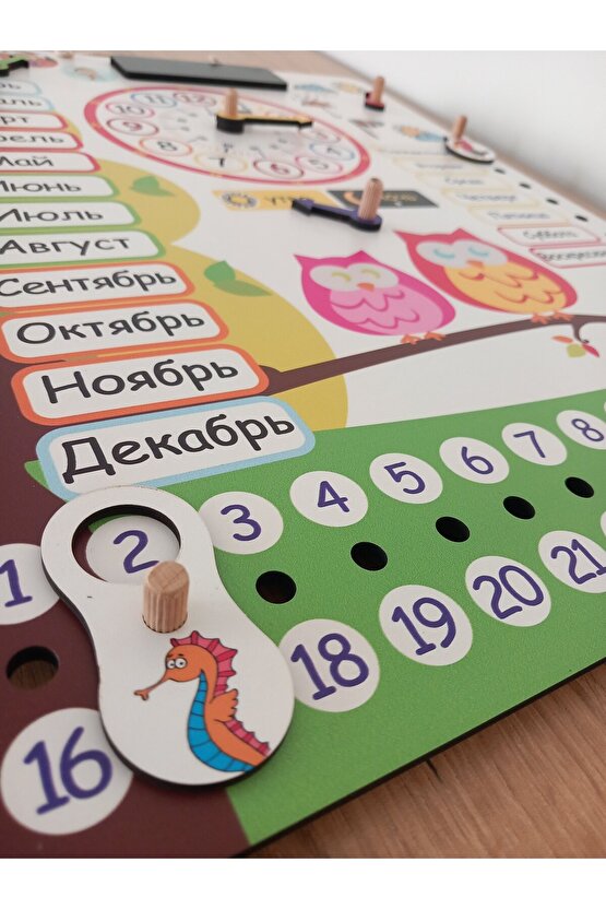 Rusça Montessori Duvar Takvimi, Saat , Mevsim ve Yılları ve haftanın günlerini Öğreniyorum