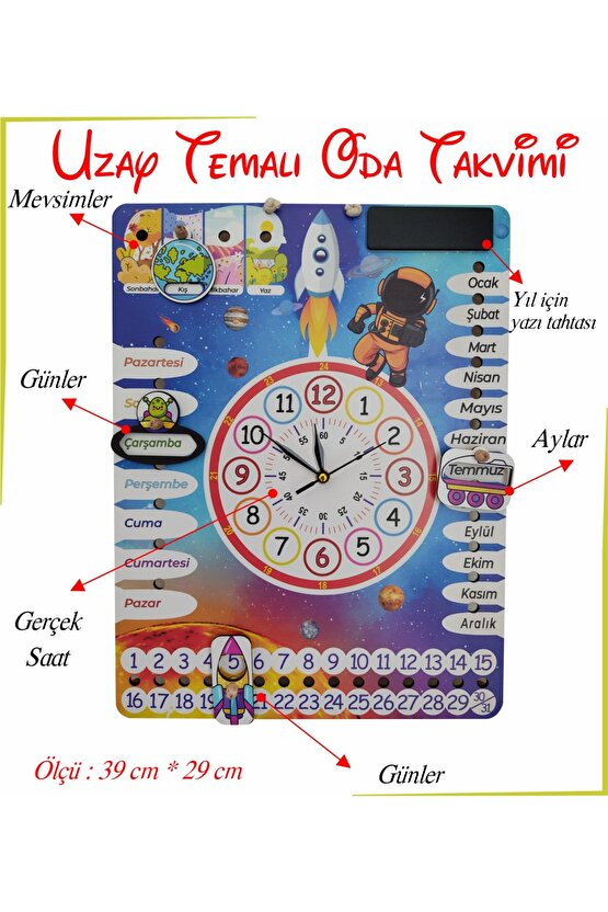 Çocuk Odası Gezegen Temalı Gerçek Saatli Duvar Takvimi