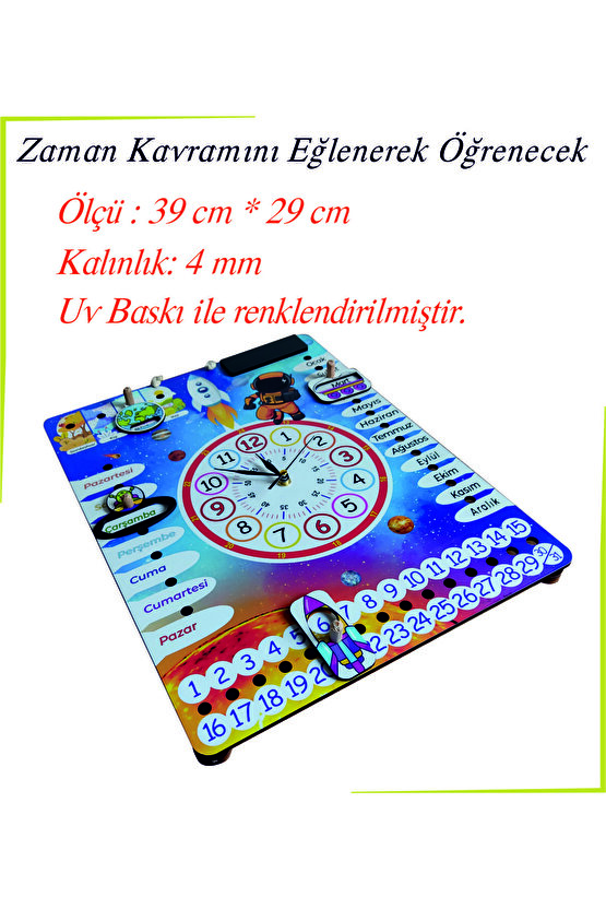 Çocuk Odası Gezegen Temalı Gerçek Saatli Duvar Takvimi