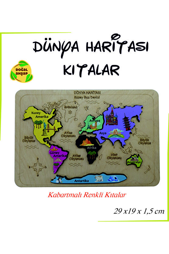 Ahşap Dünya Haritası Ve Kıtalar Yapboz