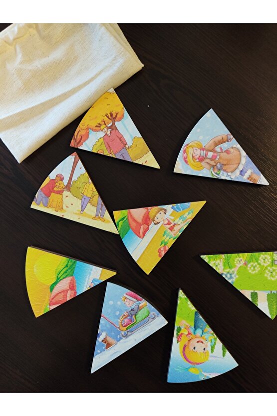 Türkçe Ingilizce Mevsimler Ve Özelliklerini Öğreniyorum Ahşap Renkli Çift Taraflı Yapboz Puzzle