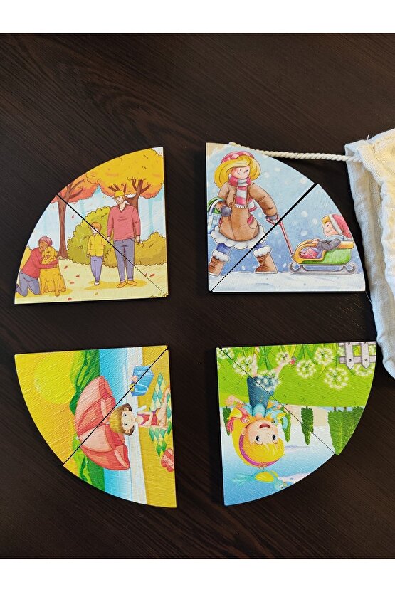 Türkçe Ingilizce Mevsimler Ve Özelliklerini Öğreniyorum Ahşap Renkli Çift Taraflı Yapboz Puzzle