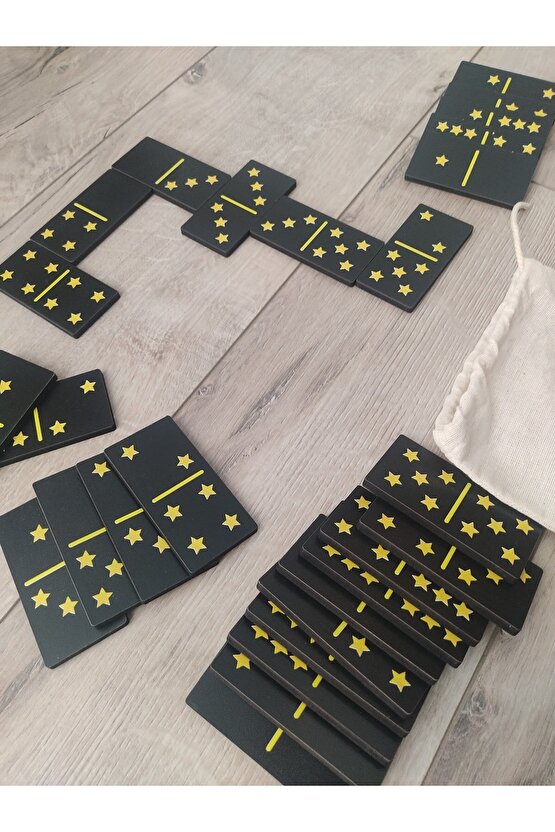 Ahşap Yıldızlı Domino Büyük Boy 8 Cm * 4 Cm
