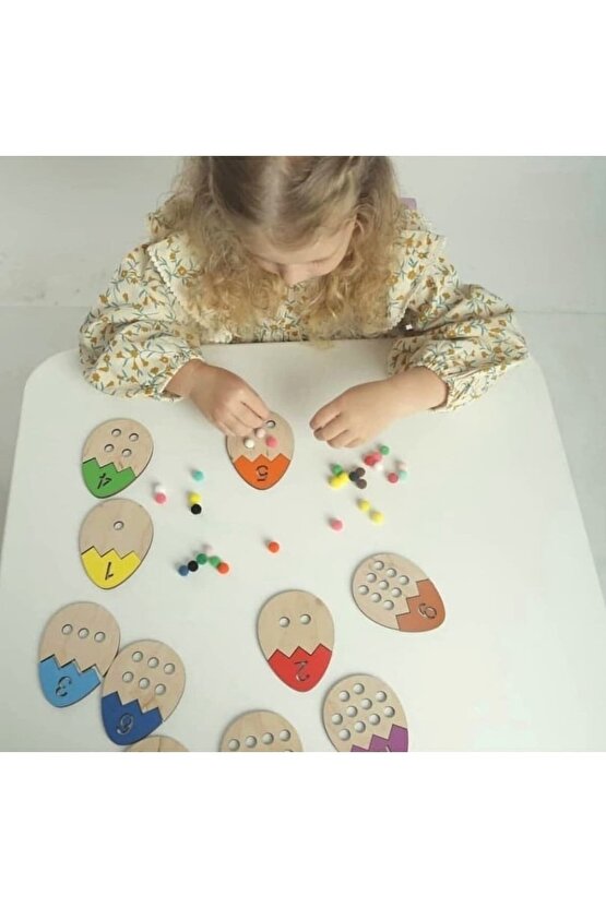 Ponponlu Yumurta Sayı Ve Değerlerini Öğreniyorum Ahşap Montessori Puzzle