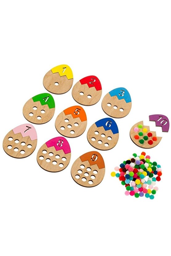 Ponponlu Yumurta Sayı Ve Değerlerini Öğreniyorum Ahşap Montessori Puzzle