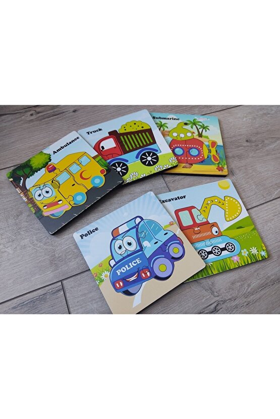 Mini 5li Araçlar Ahşap Puzzle Seti