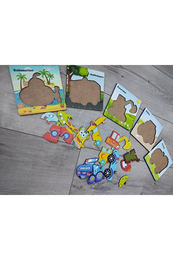 Mini 5li Araçlar Ahşap Puzzle Seti