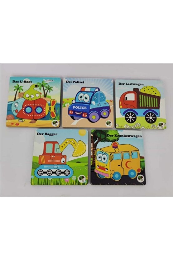 Mini 5li Araçlar Ahşap Puzzle Seti
