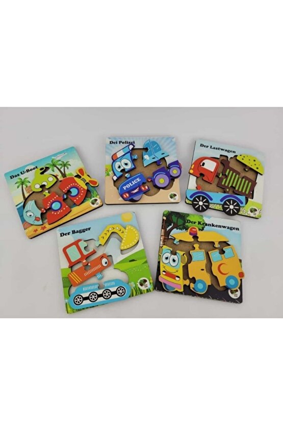 Mini 5li Araçlar Ahşap Puzzle Seti