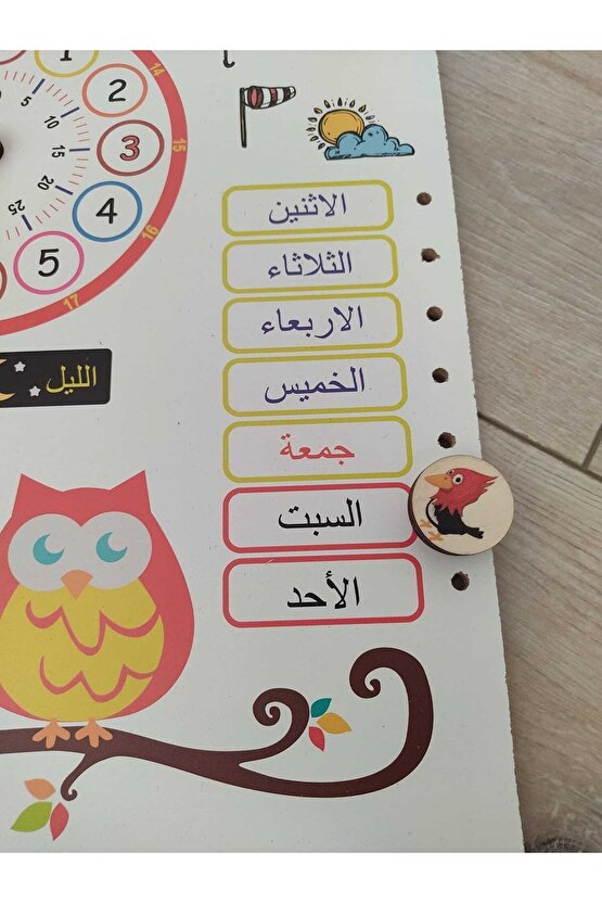 Montessori Arapça Ahşap Saatli Eğitici Takvim Günler, Aylar, Mevsimler, Hava Durumu, Rakamlar