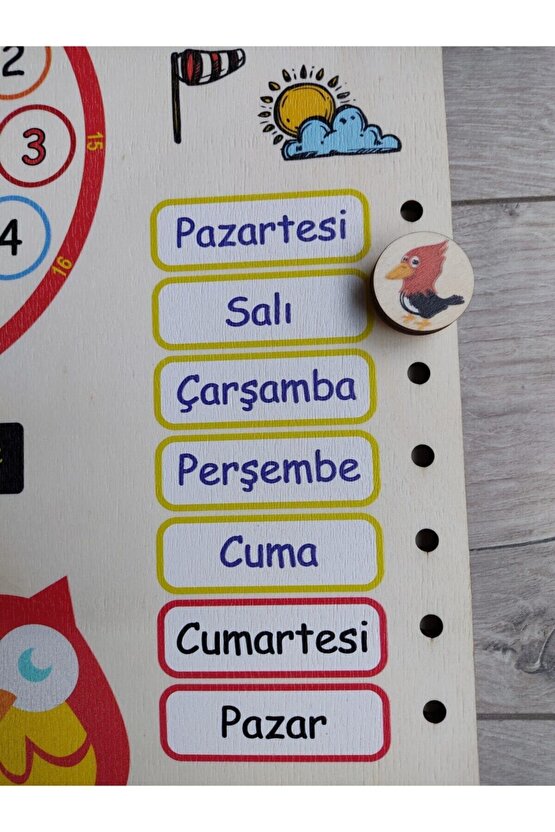 Montessori Ahşap Saatli Eğitici Takvim Günler, Aylar, Mevsimler, Hava Durumu, Rakamlar
