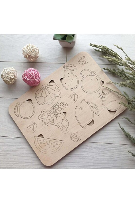Montessori Boyanabilir 3lü Puzzle Seti Hayvanlar Meyveler Ve Sebzeler Doğal Ahşap