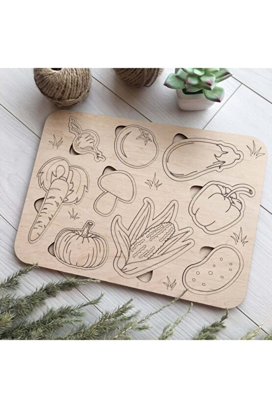 Montessori Boyanabilir 3lü Puzzle Seti Hayvanlar Meyveler Ve Sebzeler Doğal Ahşap