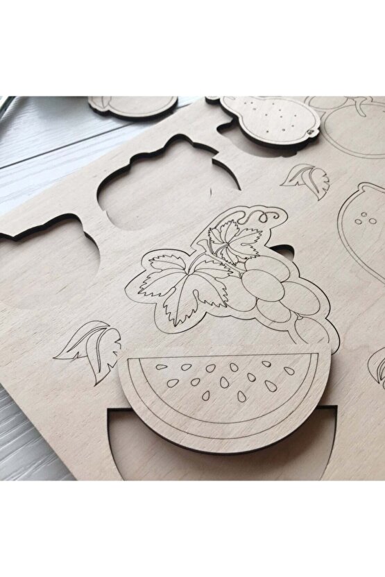 Montessori Boyanabilir 3lü Puzzle Seti Hayvanlar Meyveler Ve Sebzeler Doğal Ahşap