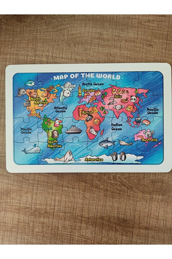 24 Parça Dünya Haritası Kıtalar Okyanuslar Ve Hayvanlar Puzzle