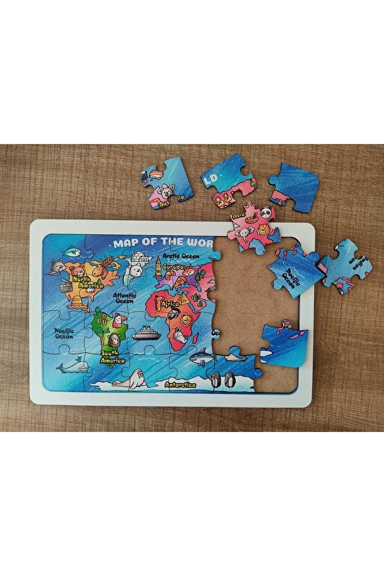 24 Parça Dünya Haritası Kıtalar Okyanuslar Ve Hayvanlar Puzzle