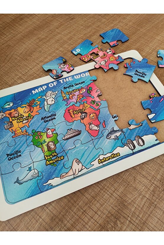 24 Parça Dünya Haritası Kıtalar Okyanuslar Ve Hayvanlar Puzzle