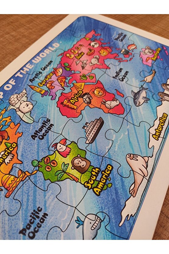 24 Parça Dünya Haritası Kıtalar Okyanuslar Ve Hayvanlar Puzzle