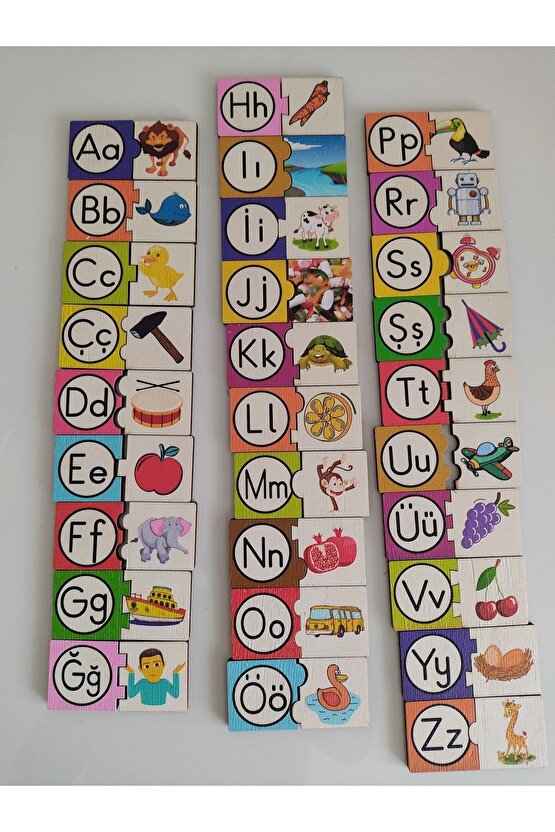 Montessori Renkli Alfabe Eşleştirmeli Puzzle 9 Cm * 4,5 Cm