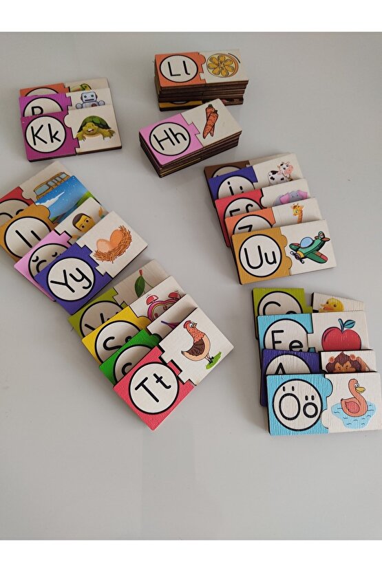 Montessori Renkli Alfabe Eşleştirmeli Puzzle 9 Cm * 4,5 Cm
