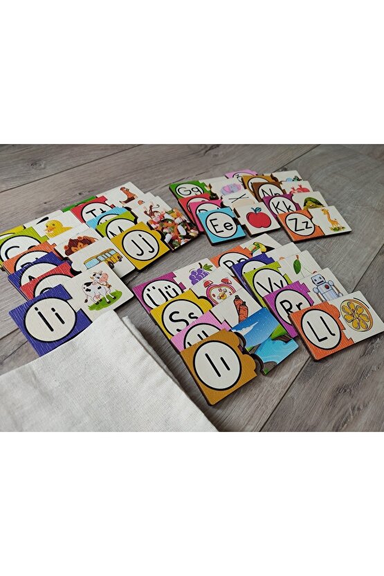 Montessori Renkli Alfabe Eşleştirmeli Puzzle 9 Cm * 4,5 Cm