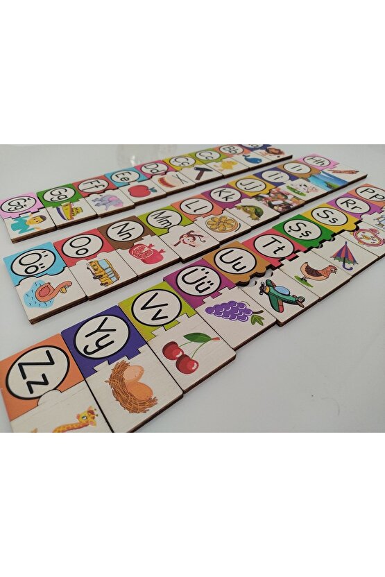 Montessori Renkli Alfabe Eşleştirmeli Puzzle 9 Cm * 4,5 Cm