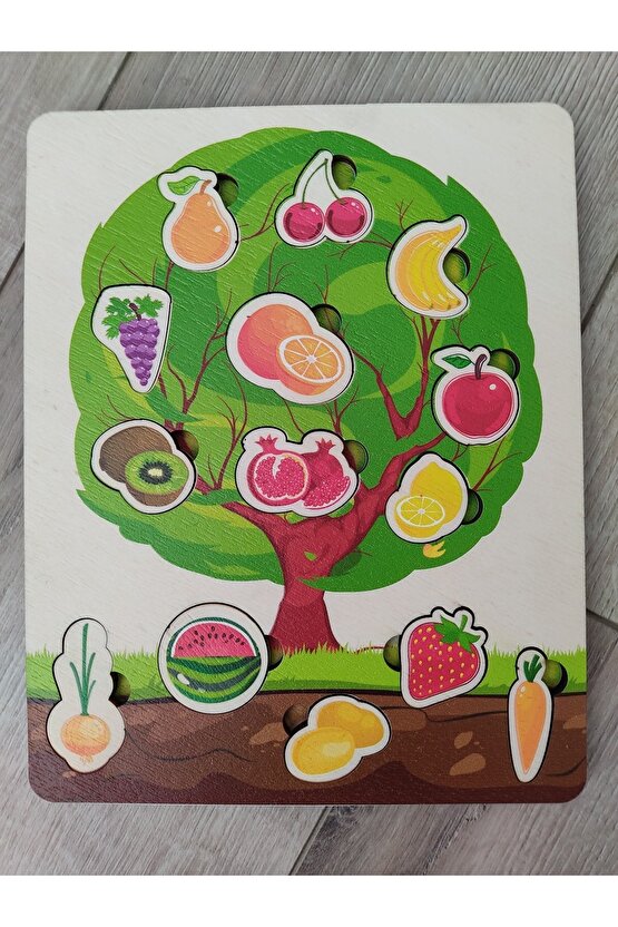 Meyve Ve Sebzeler Renkli Ağaç Puzzle