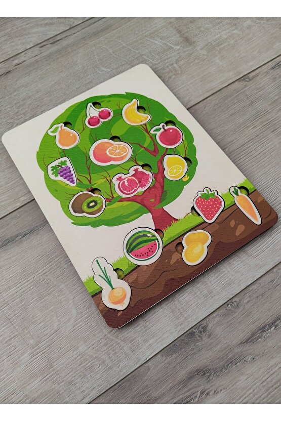 Meyve Ve Sebzeler Renkli Ağaç Puzzle