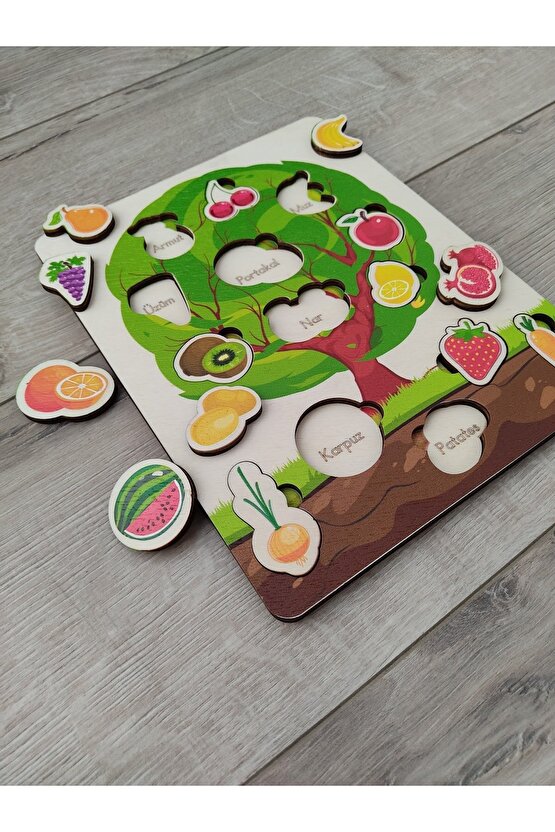 Meyve Ve Sebzeler Renkli Ağaç Puzzle