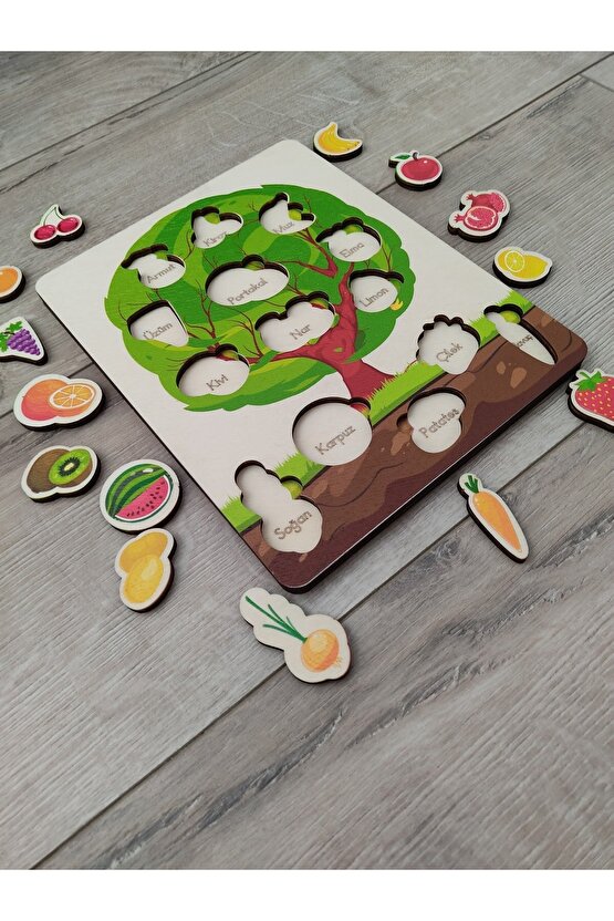 Meyve Ve Sebzeler Renkli Ağaç Puzzle